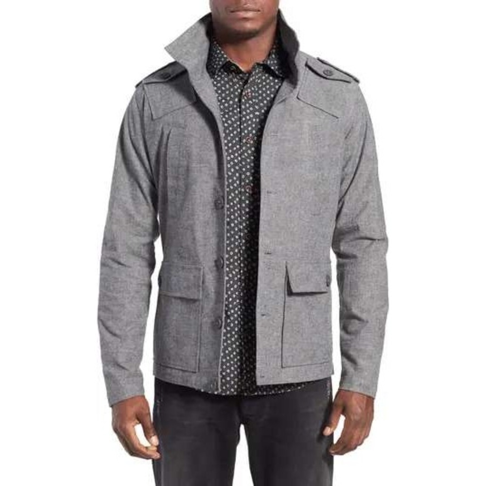 KANE & UNKE Gray Military Jacket Mens Size S  Field‎ Jacket Hooded Casual Light